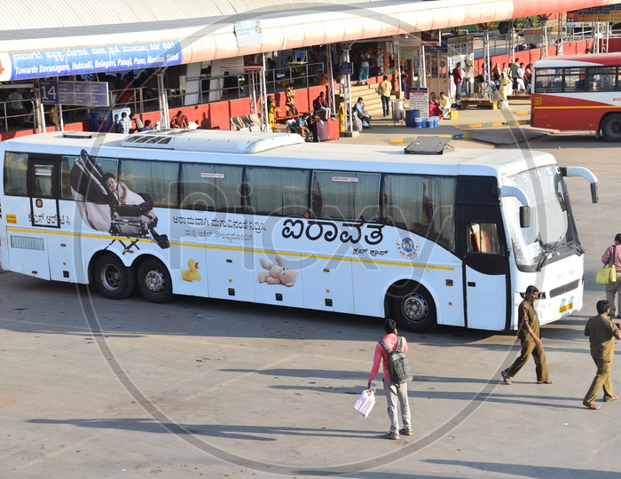 Airavat club class bus at platform 14 in Majestic bus station, Bangalore