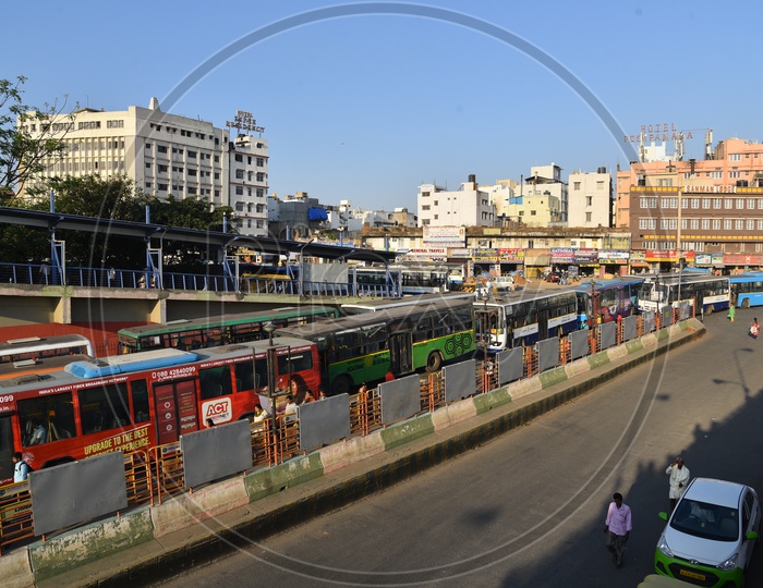 BMTC buses in Majestic bus stand, Bangalore