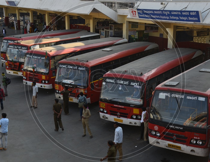 NEKRTC buses at platform 17 in Majestic bus station, Bangalore