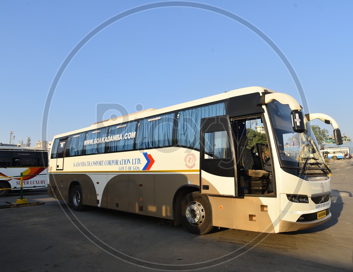 KTCL Volvo A/c bus in Majestic Bus station, Bangalore