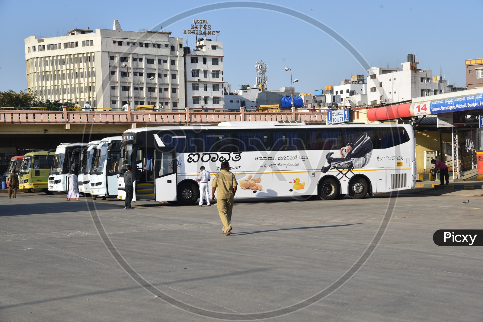 Airavat club class buses at platform 14 in Majestic bus station, Bangalore