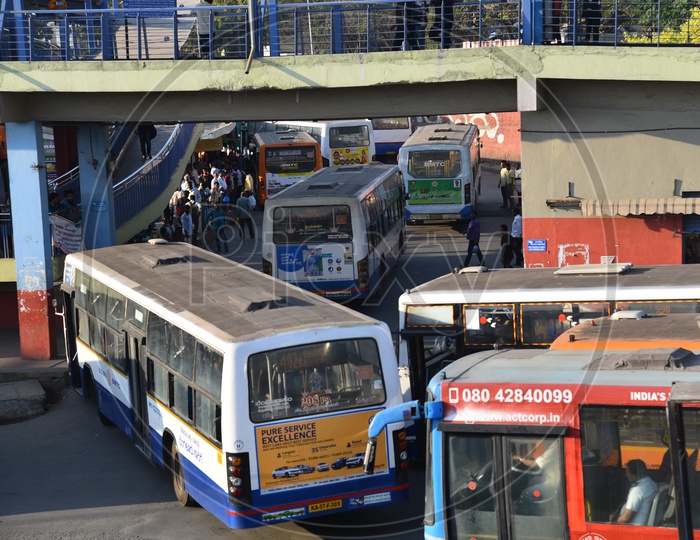 BMTC buses in Kempegowda bus station, Bangalore