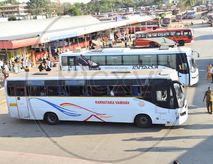 Airavat club class, KSRTC buses at platform 14 in Majestic bus station, Bangalore