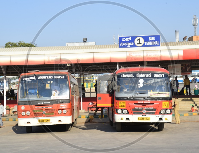 NEKRTC buses at bus terminal 1 in Majestic bus station, Bangalore