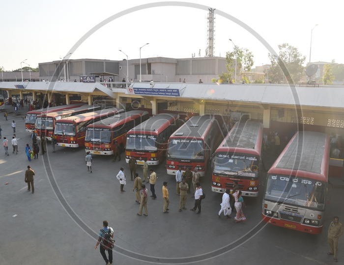 NEKRTC buses at platform 17 in Majestic bus station, Bangalore