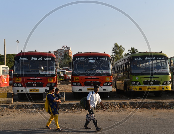 NEKRTC and NWKRTC buses in Majestic bus station, Bangalore
