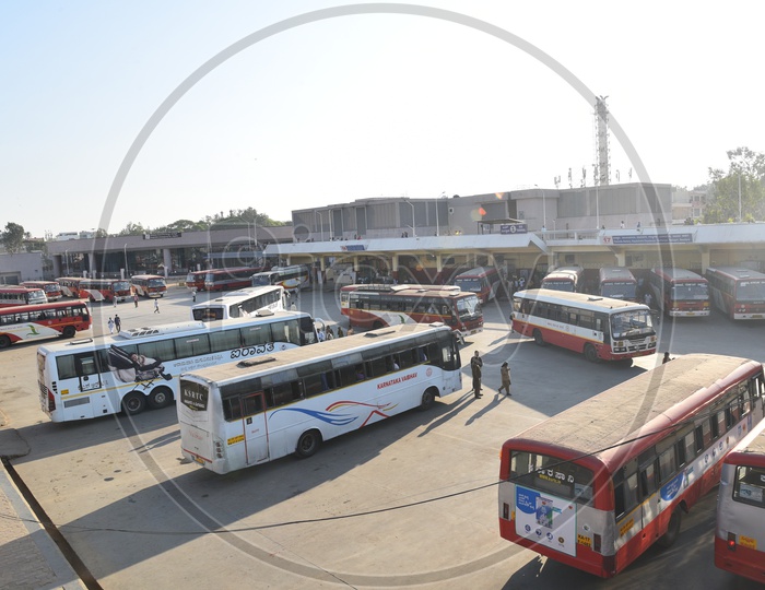 KSRTC and Airavat buses in Majestic bus station, Bangalore