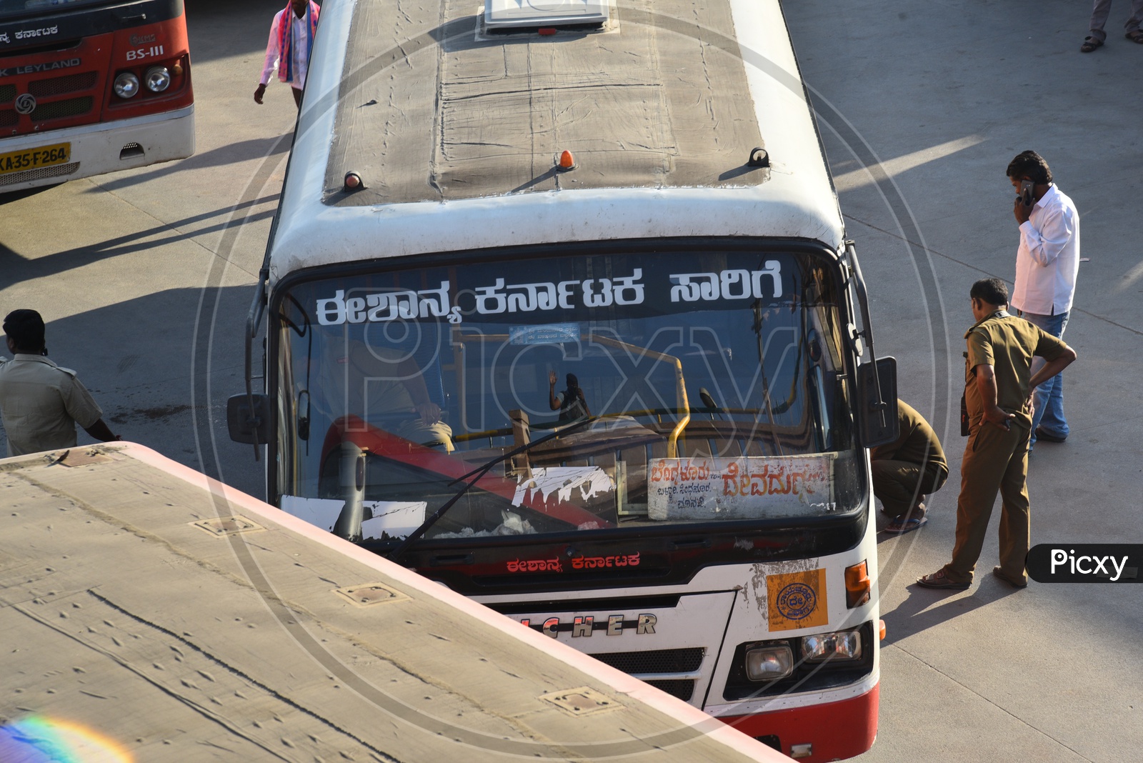 Close up of NEKRTC bus in Kempegowda bus station, Bangalore