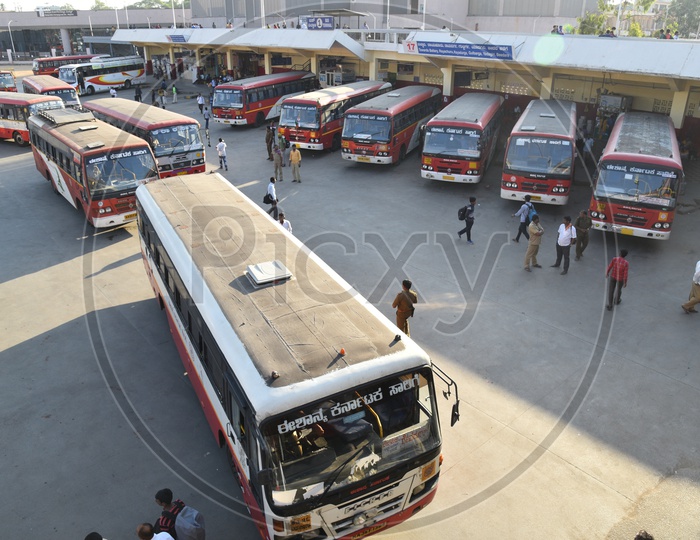 NEKRTC buses at bus terminal 1 in Kempegowda bus station, Bangalore
