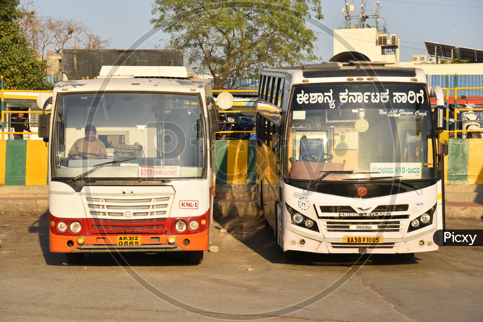 Image of APSRTC and NEKRTC buses at Majestic bus station, Bangalore ...