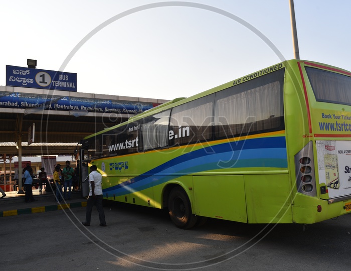 TSRTC bus at bus terminal 1 in Majestic bus station, Bangalore