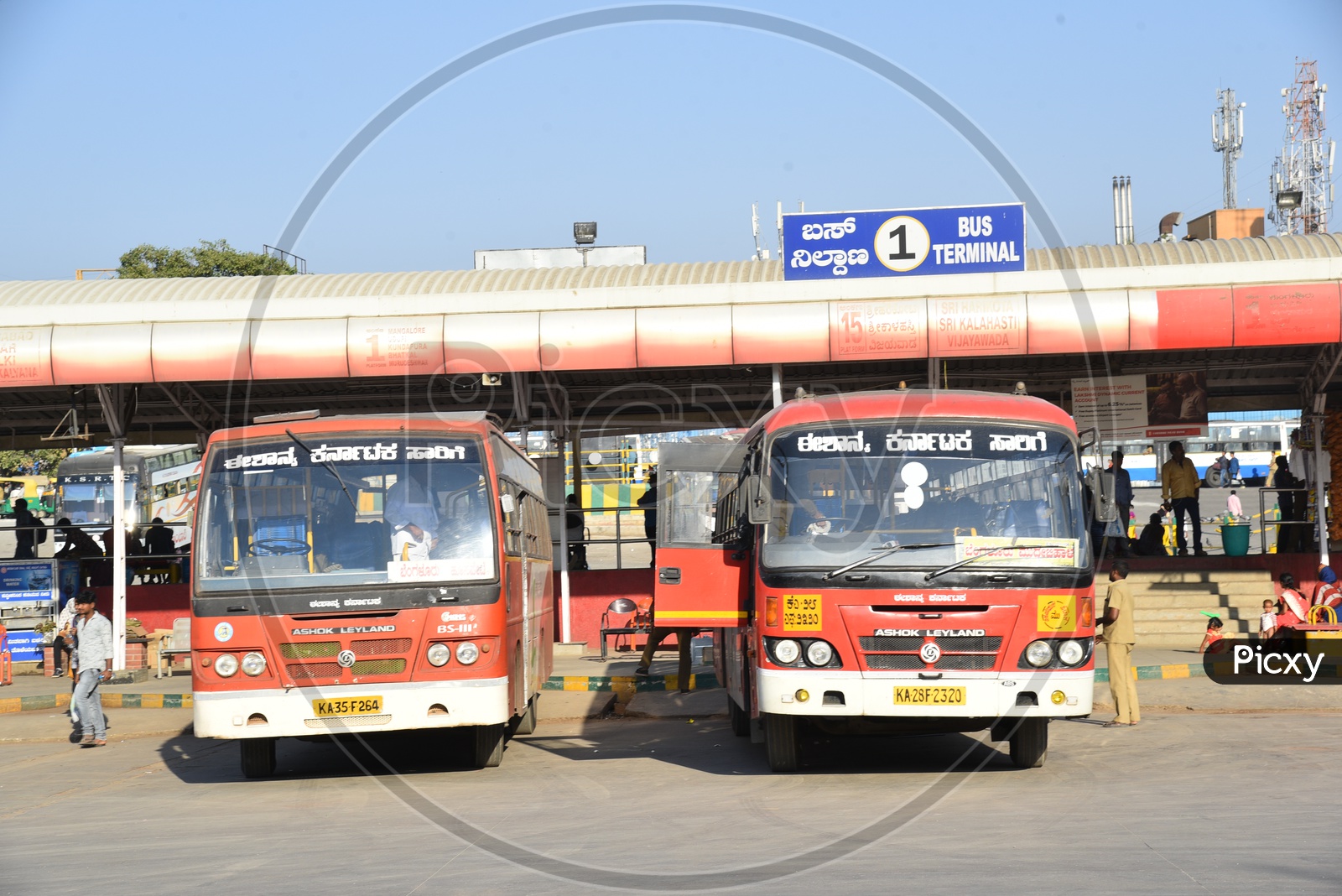 NEKRTC buses at bus terminal 1 in Majestic bus station, Bangalore