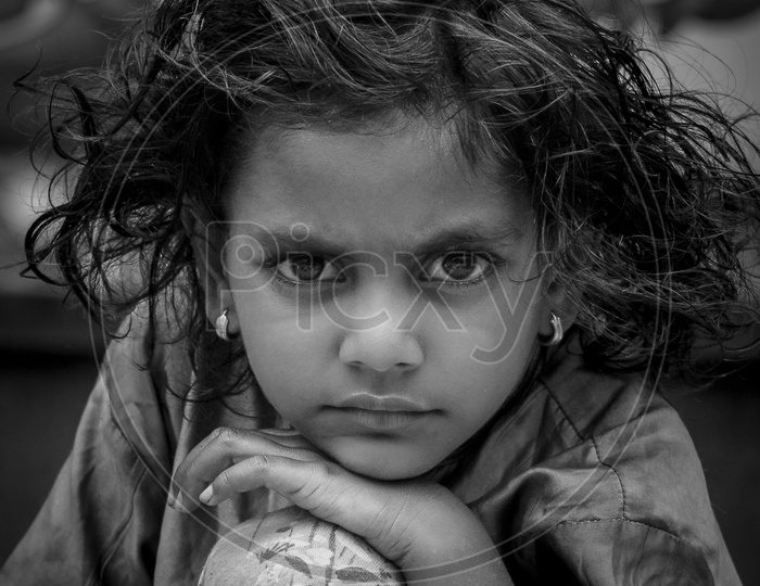 Indian Young Girl Portrait Looking Intensely