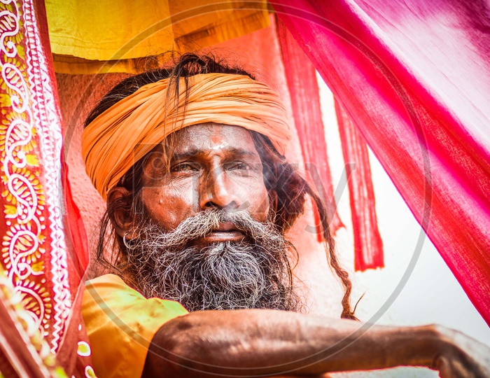 Portrait of Indian Baba Or Sadhu with Smiling Face