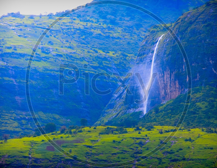 A Beautiful Water Falls From Western Ghats Green Plateaus