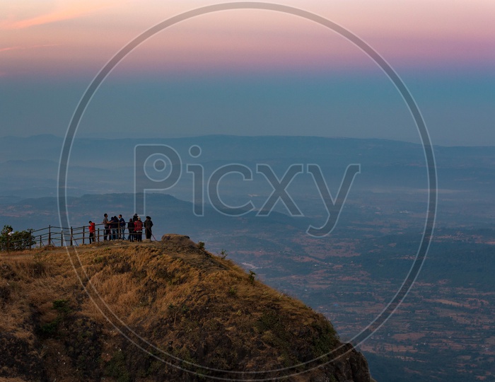 Visitors on a hill top View Point Of Western Ghats