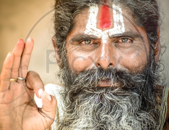 Portrait of Indian Baba Or Sadhu with Smiling Face