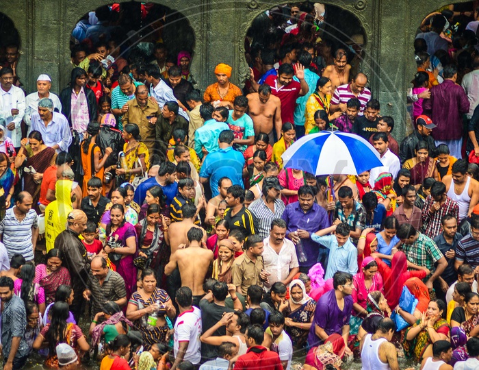 Indian Hindu Pilgrims Taking Holy Bath at  Nasik Maha Kumbh Mela 2015