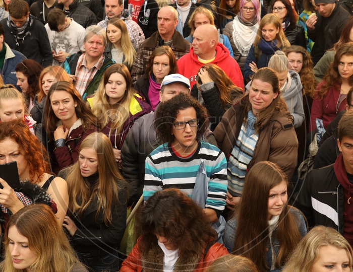 People gathered at a music band