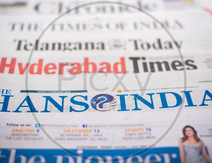 Indian English Daily Newspapers Headers Closeup Shot