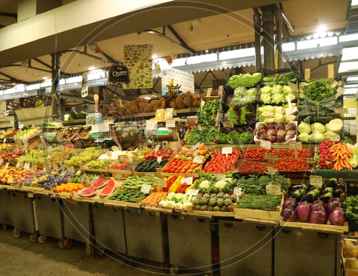 Different vegetables in Baskets in a Supermarket
