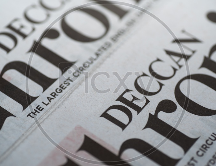 Indian English Daily Newspaper Deccan Chronicle With Header Fonts Closeup Shot