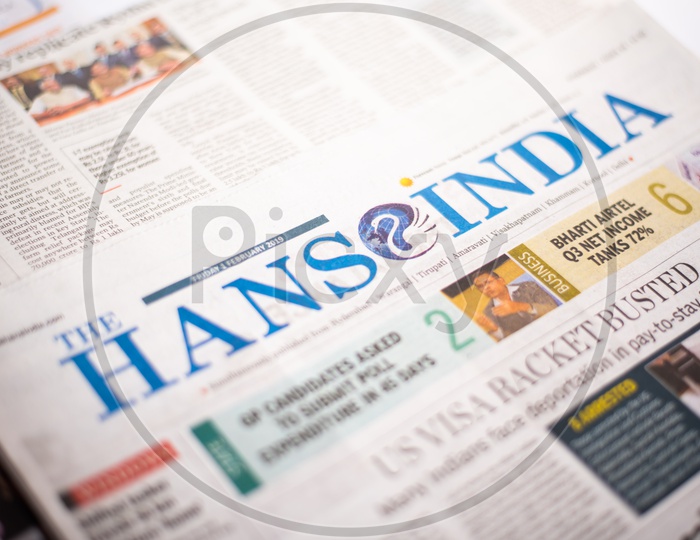 Hans India , An English Daily Newspaper Header Closeup Shot