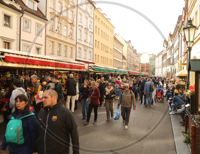 People moving in the streets of Prague