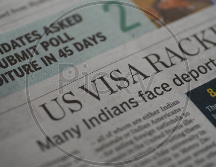 USA Visa  On a Indian English Daily paper header Font Closeup