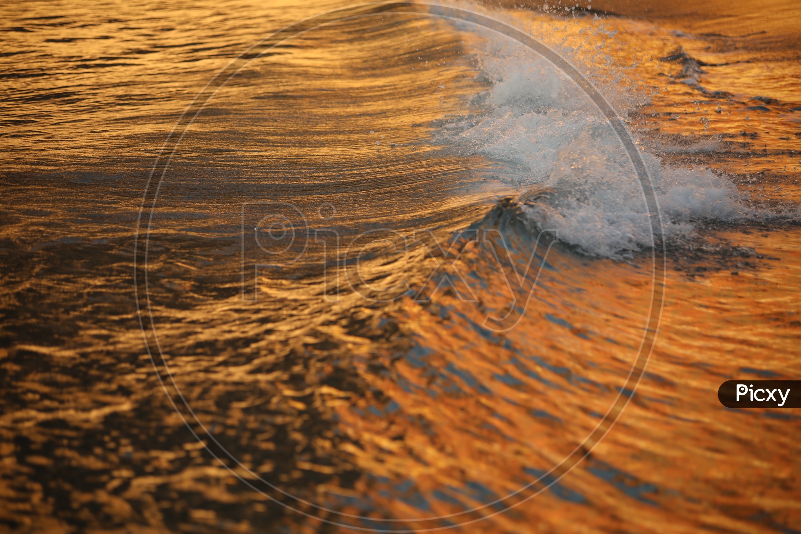Waves Of a Sea / Ocean With Gold Luminous Colour of Sun