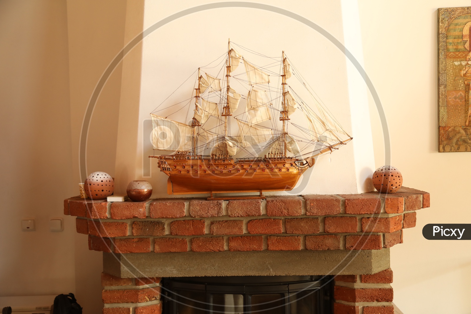 Wooden ship in a house