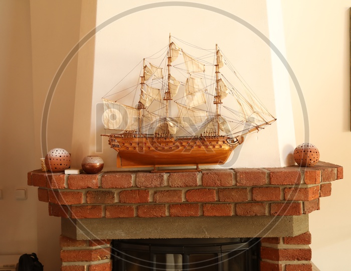 Wooden ship in a house