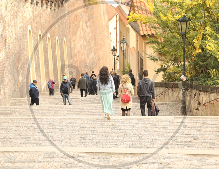 People on a road in Prague