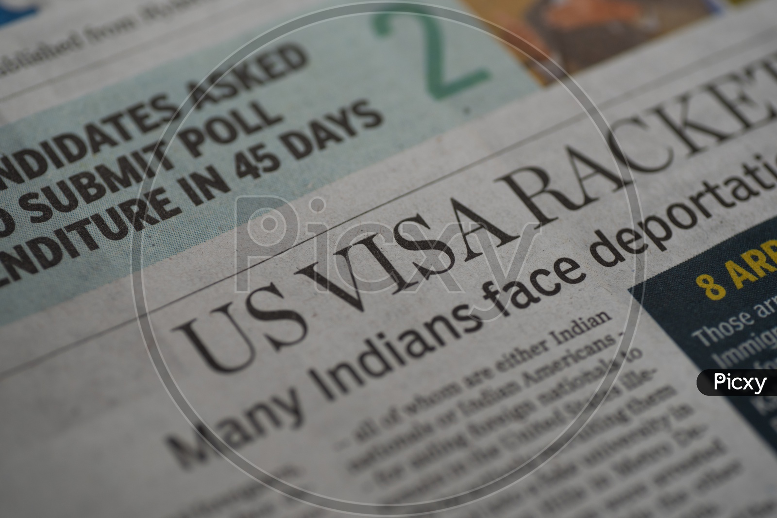 USA Visa  On a Indian English Daily paper header Font Closeup