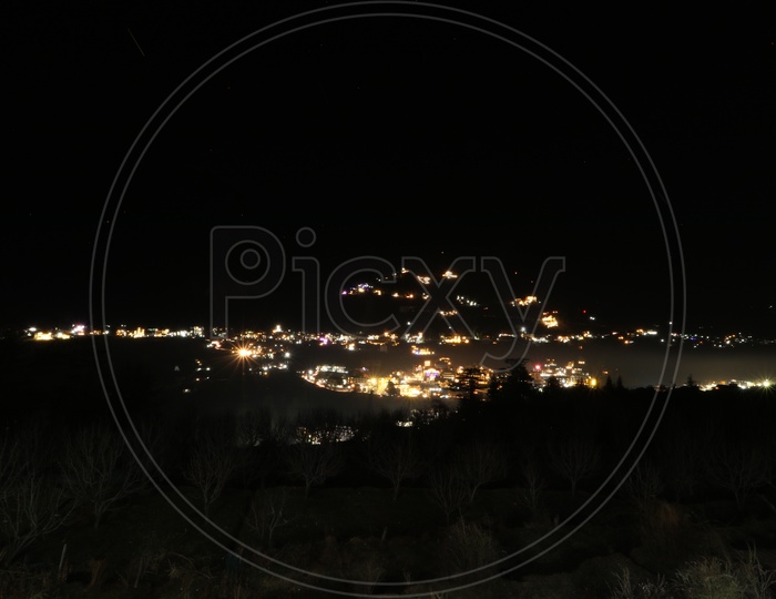 Night view of the town in hills