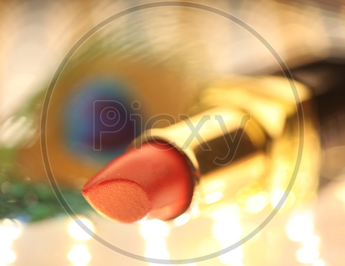 Lipstick Closeup Presentation With Led Bokeh Background