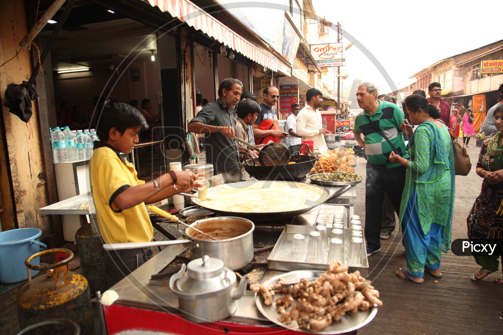 A busy street food market