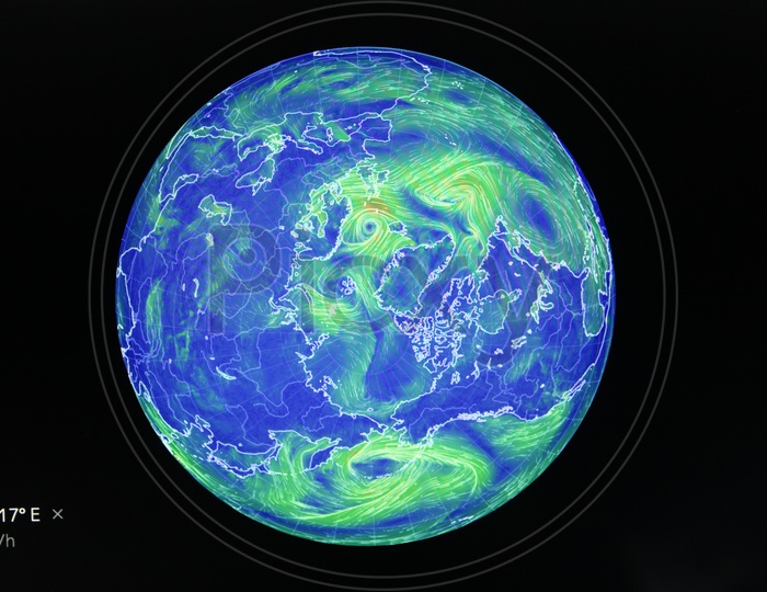A Graphical weather representation Of Earth Globe With Blue and Green Patterns