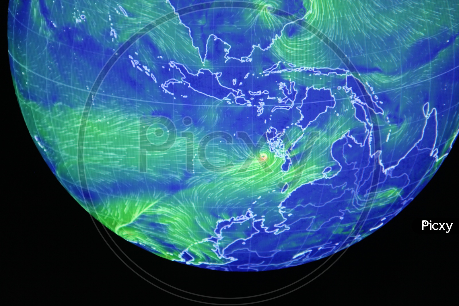 A Graphical weather representation Of Earth Globe With Blue and Green Patterns