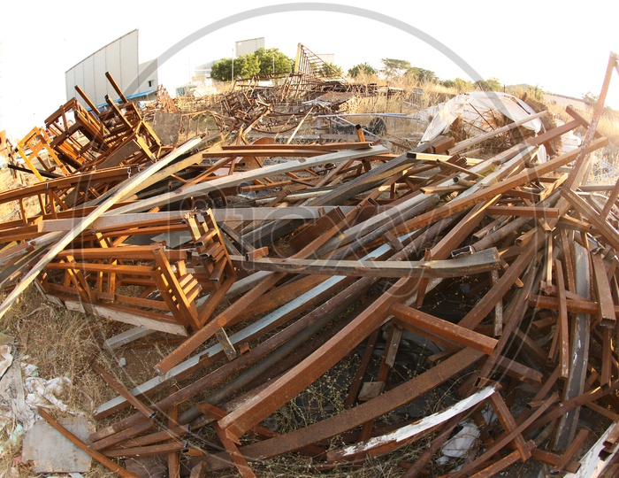 Scrap dump at a dump yard - Iron rods