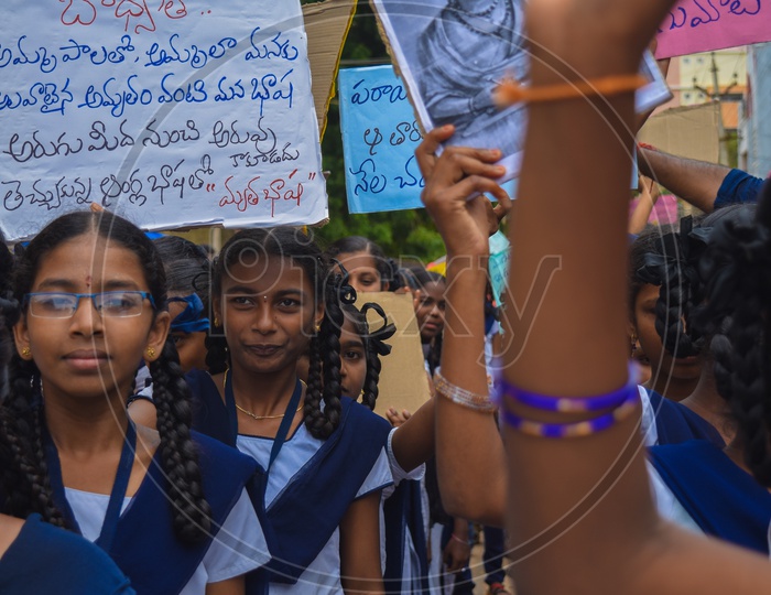 students Protest for protecting rights of Telugu Language