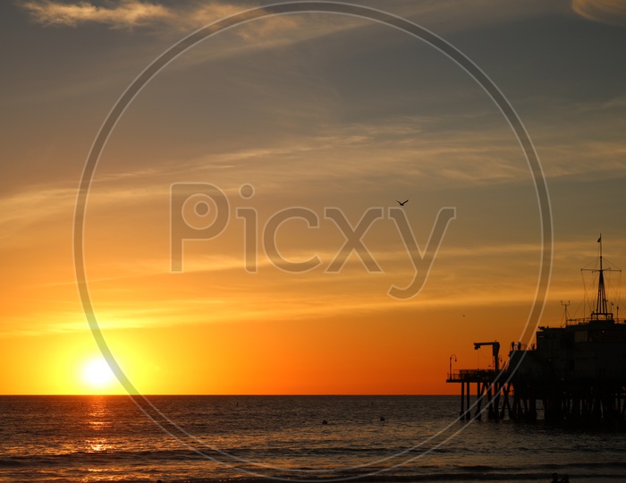 Santa Monica pier sunset - silhouette