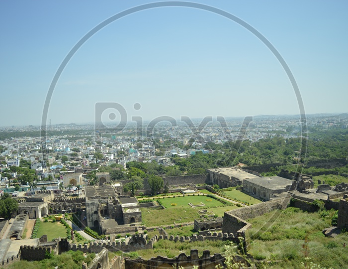 Aerial View Of City Scape From Golconda Fort Hill