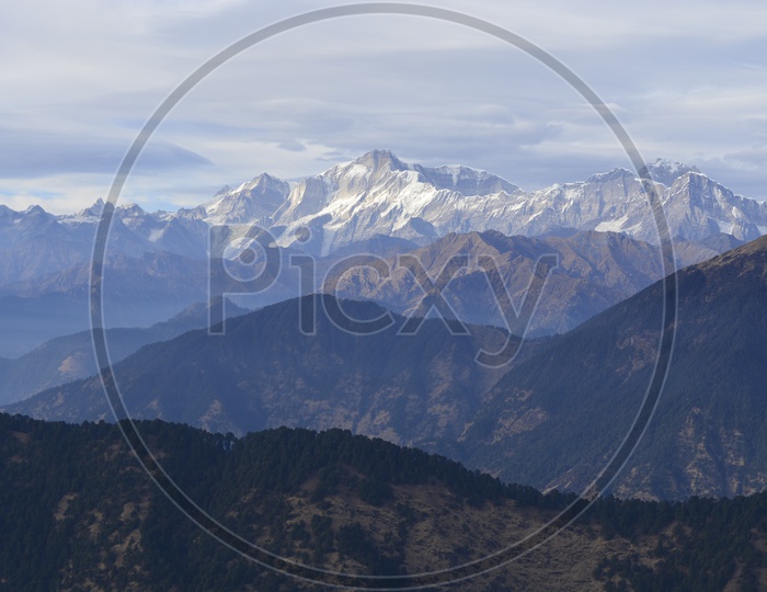 Beautiful Landscape of Snow Capped Mountains of Chopta