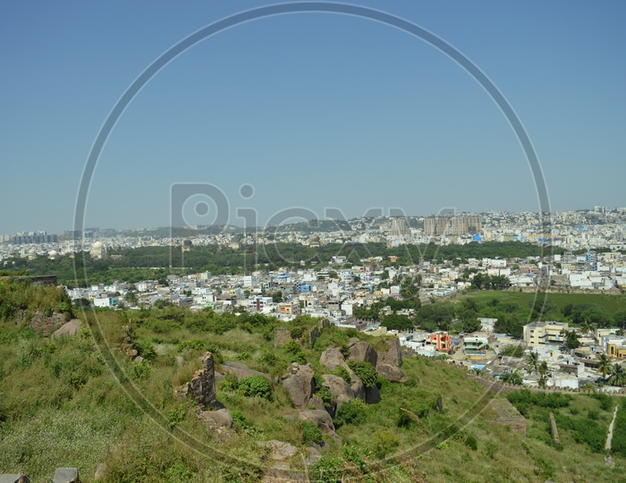 Aerial View Of City Scape From Golconda Fort