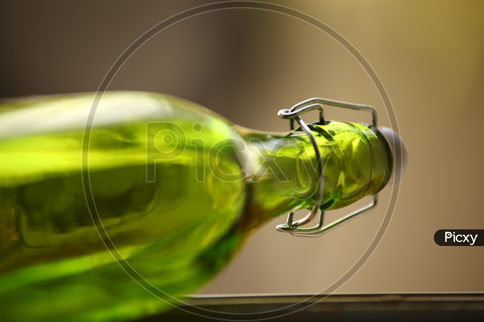 Close up of an empty colorful glass bottle
