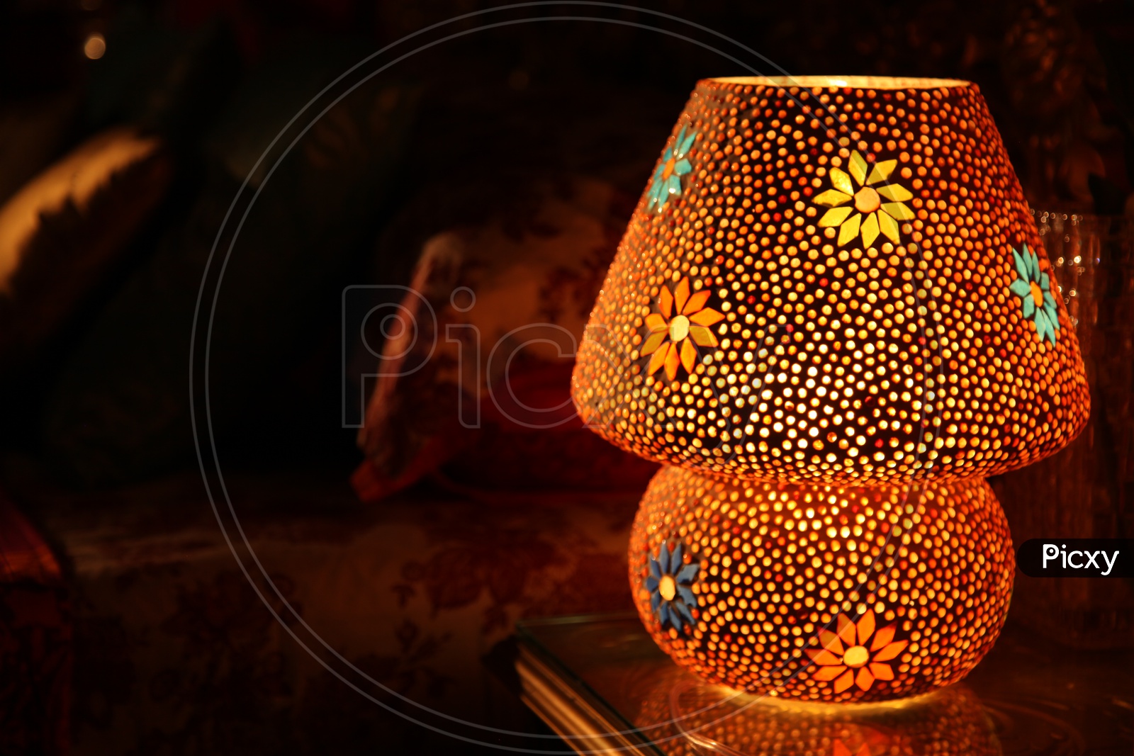A lamp with a dark background