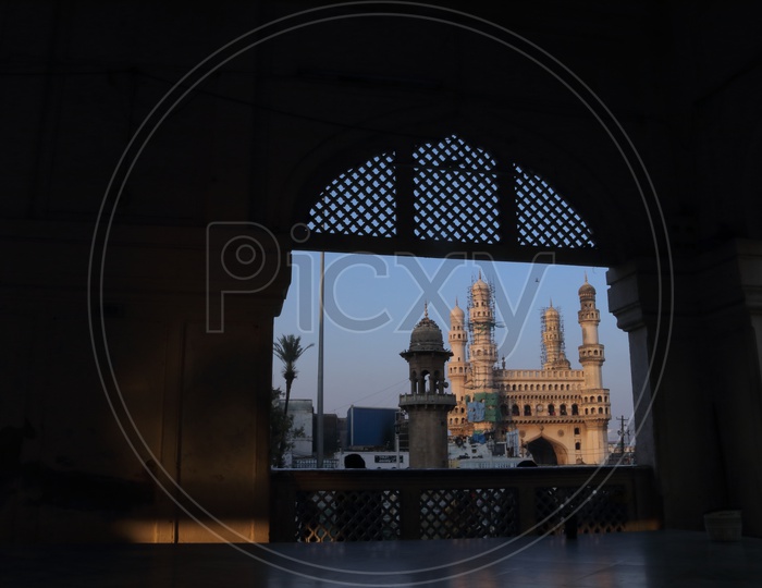 Beautiful Charminar view from Mecca Masjid Arch