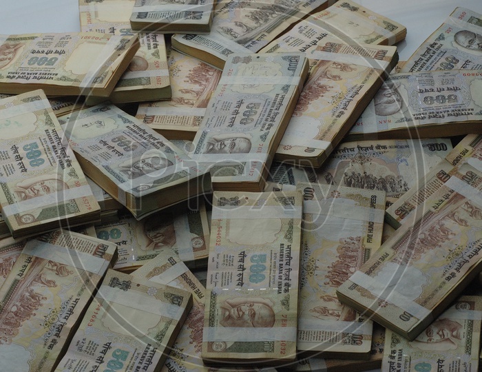 Indian Old Currency Notes Bundles Closeup Shot
