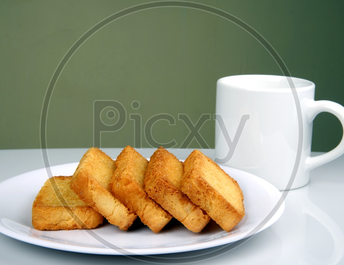 Sweet rusk with a cup of tea for tea-time